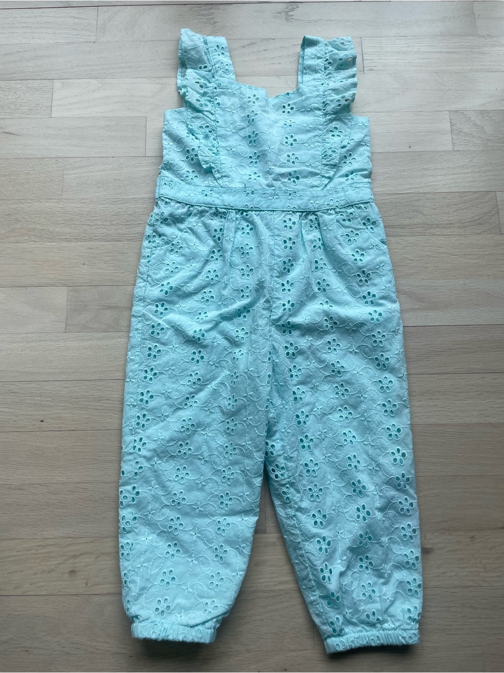 Janie and Jack Light Aqua Eyelet Jumpsuit